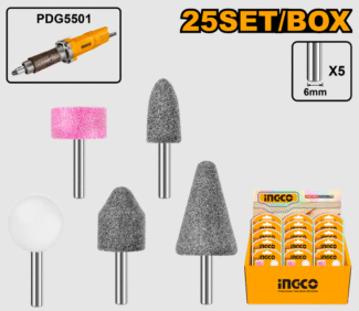Ingco AKB0502 pribor za brušenje 5 kom kompatibilan sa PDG5501, sadrži pet nastavaka različitih oblika za preciznu obradu i kvalitetno brušenje.