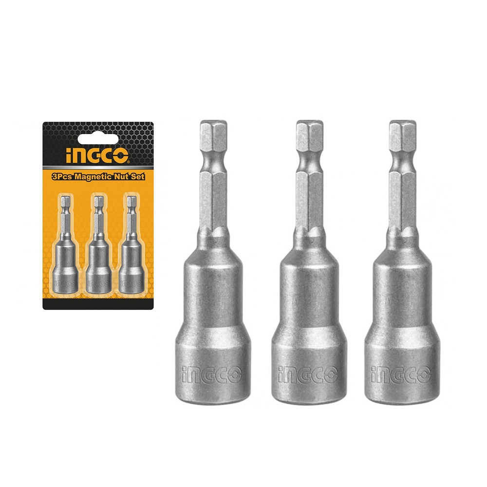 AMN1231 magnetni set bitova INGCO 12 mm, 3 kom, 50BV30 čelik sa snažnim magnetom i 1/4″ Hex prihvatom, idealno za profesionalnu upotrebu.