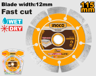 Dijamantski rezni disk INGCO DMD0111513 115mm pruža čist, stabilan rez i mogućnost suvog i mokrog sečenja zahvaljujući snažnom 12mm dijamantskom segmentu.