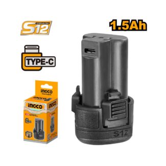 INGCO FBLI12153E litijum-jonska 12V 1.5Ah baterija sa USB-C punjenjem, kompatibilna sa celom S12 linijom alata. Dug vek trajanja i uvek spremna za rad.