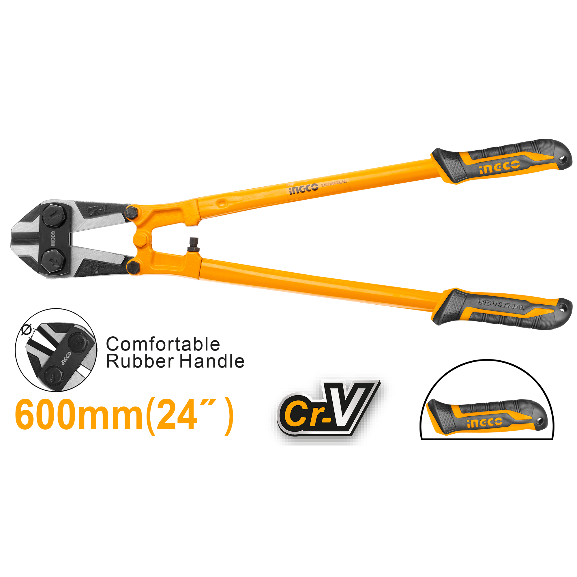 HBC0824 makaze za armaturu 24" INGCO sa Cr-V oštricama, TPR ručkom i crnim finišem omogućavaju snažno, precizno i pouzdano sečenje armature do 10mm.
