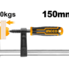 INGCO HFC020501 F stega 50×150 mm sa snagom 170 kg, čeličnim klizačem 5×15 mm i vretenom Ø11 mm obezbeđuje sigurno i precizno stezanje materijala.