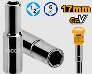 Produžena gedora INGCO HHAST12173L 17mm od čelika 50BV30 nudi duboku heksagonalnu glavu, veliku izdržljivost, povećan kontakt i crni niklovani zaštitni premaz.
