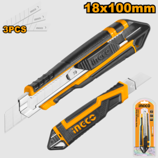Ingco skalpel HKNS16538 sa SK5 oštricama, dužinom 169 mm i oštricom 18×100 mm. Precizan, pouzdan i idealan za profesionalno i kućno sečenje.