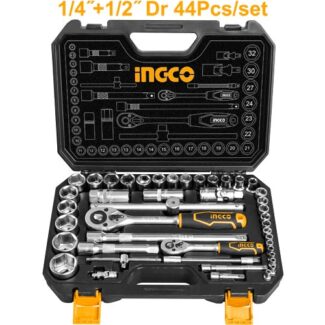 HKTS42441 set alata 44kom INGCO 1/4" + 1/2" sa račnama, nastavcima i ekstenzijama pruža kompletno rešenje za profesionalne i kućne mehaničke zadatke.
