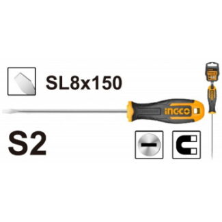 Ravni odvijač INGCO HS688150 SL 8×150mm od S2 čelika sa okruglom drškom i stabilnim prihvatom idealan je za precizne servisne, montažne i tehničke radove.