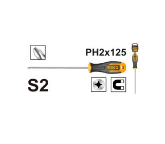 Phillips odvijač INGCO HS68PH2125 PH2×125mm od S2 čelika sa kružnim telom i stabilnim prihvatom idealan je za precizne servisne, montažne i tehničke poslove.