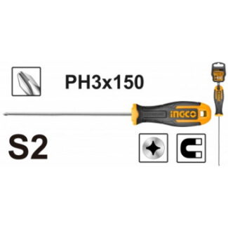 Phillips odvijač INGCO HS68PH3150 PH3×150mm od S2 čelika sa okruglom drškom i čvrstim prihvatom idealan je za precizne servisne, montažne i tehničke radove.
