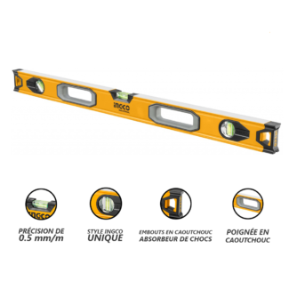Libela 150cm Ingco HSL08150 – precizna industrial libela sa tačnošću 0,5 mm/m i V-žlebom za cevi. Robusna i pouzdana za profesionalnu upotrebu.
