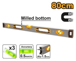 INGCO HSL38080M magnetna libela 80 cm sa 4 snažna magneta, dvostrano frezovanim telom i preciznošću 0,5 mm/m pruža vrhunsku stabilnost i tačnost pri radu.