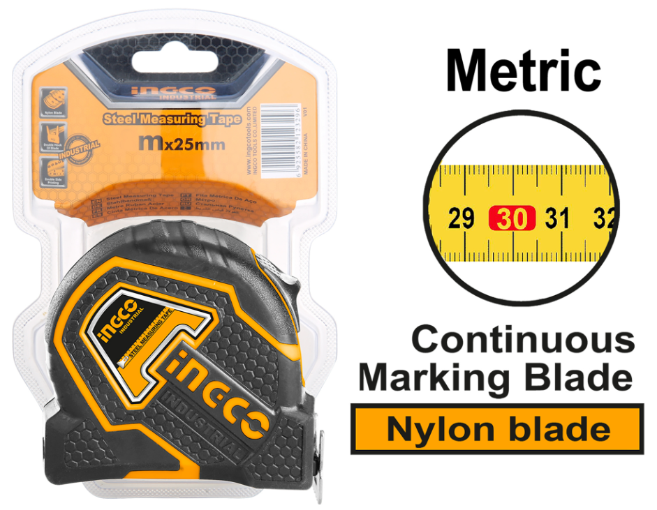 INGCO HSMT88052.1 metar 5 m × 19 mm sa preciznom metričkom podelom i izdržljivim kućištem nudi tačno i pouzdano merenje za profesionalnu i kućnu upotrebu.
