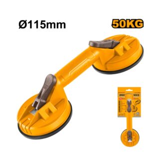 HSU025001 vakum alat 115mm dupli 50kg Ingco za sigurno podizanje stakla i glatkih površina, sa nosivošću do 50 kg i čvrstom ABS ručkom.