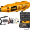 MG1309 čeona brusilica 130W INGCO sa brzinom 10.000–32.000 rpm, prihvatom 3.2 mm, fleksibilnom osovinom i 52 dodatka. Precizan i svestran alat za brušenje, graviranje i poliranje.