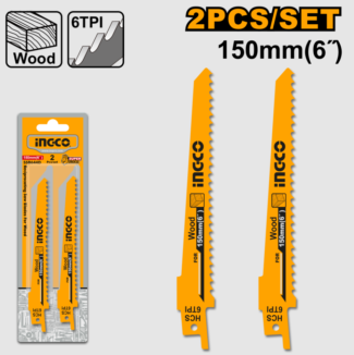 Ingco SSB644D list testere 150mm za lisičarku, 2/1 set, HCS sa 6 TPI zubima idealan je za brzo sečenje drveta, plastike i kompozitnih materijala.
