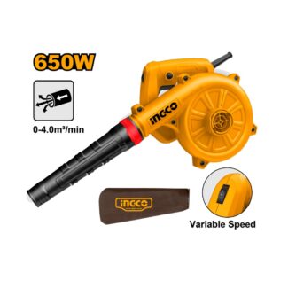 Ingco AB6038 električni duvač lišća 650W sa kontrolom brzine, protokom vazduha 4.0 m³/min i ergonomskim dizajnom. Idealno za brzo čišćenje dvorišta i terasa.