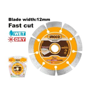 Ingco DMD0123013 dijamantski rezni disk 230 mm za suvo i mokro sečenje sa 12 mm segmentom. Izdržljiv, precizan i idealan za beton, ciglu i građevinske materijale.