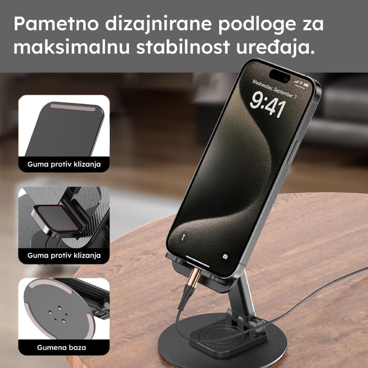 Stoni podesivi držač za mobilni telefon i tablet do 12.9 inča - Slika 3