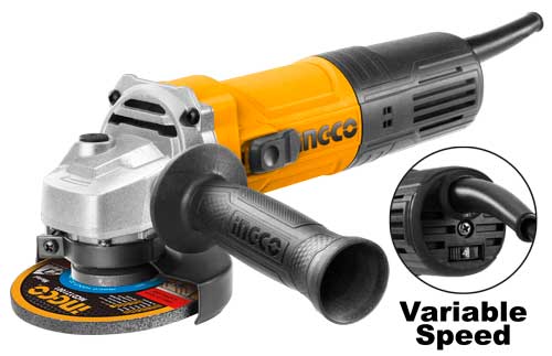 AG900285 brusilica INGCO 900 W, 125 mm sa regulacijom brzine 5000–12000 o/min, M14 navojem i pomoćnom drškom, idealna za precizno brušenje i sečenje.