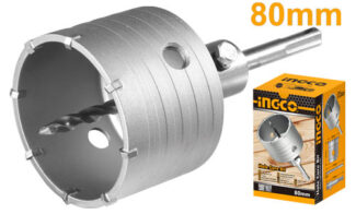 Ingco HCB0801 kruna za beton 80mm sa TCT oštricama, adapterom i pilot burgijom omogućava brzo, precizno i čisto bušenje velikih rupa u tvrdom materijalu.