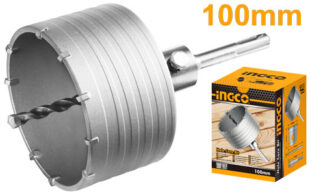 Ingco HCB1001 kruna za beton 100mm sa 10 TCT oštrica, adapterom i burgijom omogućava snažno i precizno bušenje betona i zidnih površina u profesionalnoj upotrebi.