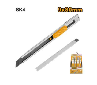 INGCO HKNS1806 skalpel sa lomljivim sečivom 9 mm × 80 mm, telo od nerđajućeg čelika i automatsko zaključavanje – precizan i pouzdan alat za sečenje.
