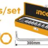 Ingco HKTS12101 set nasadnih ključeva 10/1 1/2" od CR-V čelika, sa 9 nastavaka i 300mm L šipkom, pruža izdržljivost, preciznost i profesionalni kvalitet.
