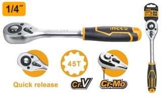 HRTH0814 račna 1/4" Super INGCO sa 45T mehanizmom, dužinom 158 mm i CR-V + Cr-Mo izradom. Precizna, izdržljiva i profesionalna račnastka za servisnu i mehaničarsku upotrebu.