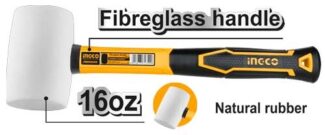 INGCO HRUH8316 gumeni čekić 450 g od mekane prirodne gume i fiberglass drške pruža precizne, nežne udarce bez oštećenja — idealan za montažu i stolarske radove.
