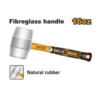 INGCO HRUH8916 gumeni čekić 450 g – bela glava, fiberglas ručka, precizni alat za završne i montažne radove bez tragova.