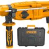 RGH9028-2 udarna čekić bušilica INGCO 800 W, 2.5 J, 0–4000 bpm i SDS Plus prihvat, sa 3 burgije i 2 dleta u plastičnom koferu.