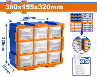 Modularni sistem kutija sa providnim spremnicima omogućava pregledno skladištenje sitnih delova uz mogućnost proširenja i zidne montaže.