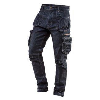 Radne pantalone Denim NEO TOOLS #81-229-XL sa elastanom, multifunkcionalnim džepovima i profilisanim kolenima. Udobne, fleksibilne i moderne.