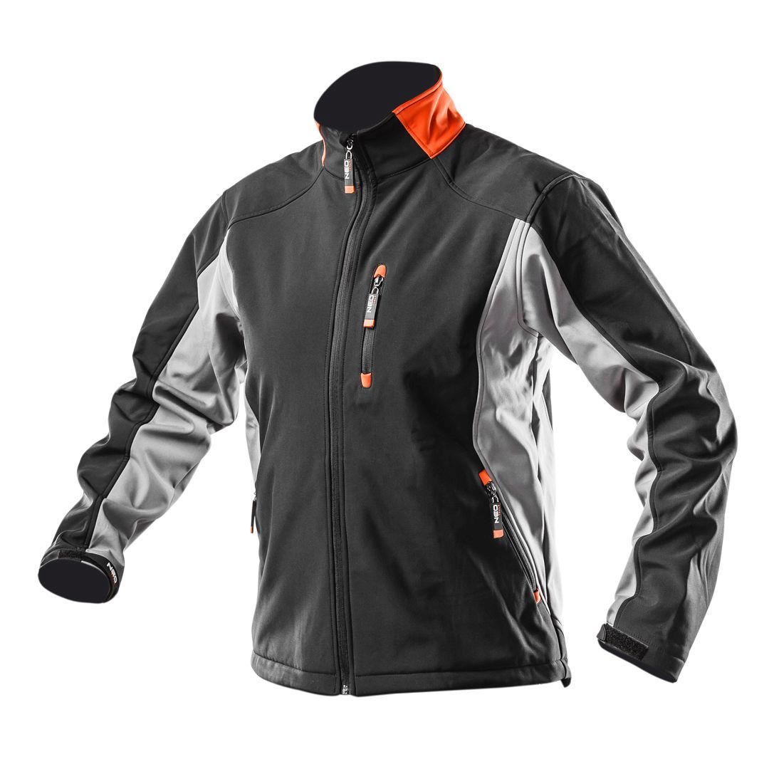 NEO TOOLS softshell radna jakna vodootporna i vetrootporna sa toplom flis postavom, elastičnim rukavima i džepom za telefon. Idealna za rad na otvorenom.